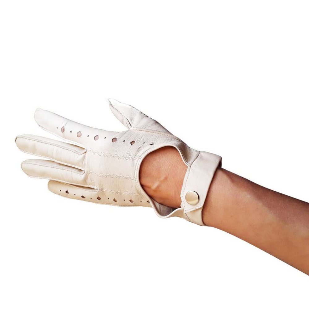 Lambskin Leather Driving Gloves, Ivory - Picture 3 of 4